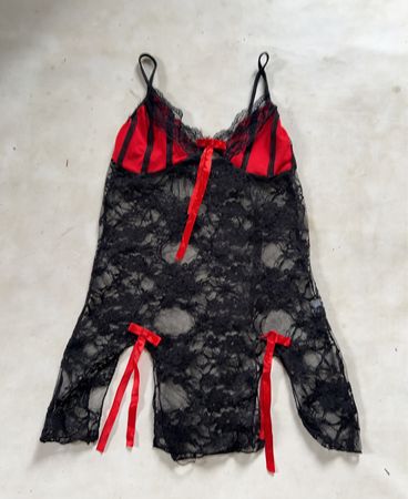 Black lace babydoll with red accents