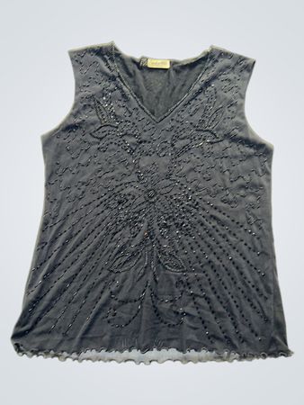 WANGZI Black Beaded V-Neck Sleeveless Top XL/XXL