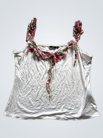 White tank top with floral trim