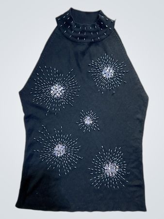 RIGOGOLO Black Beaded Mock Neck Top