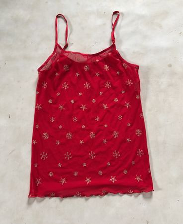 Red camisole with snowflake pattern