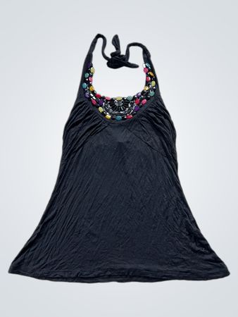 Blu Deise Black Halter Top with Embellished Neckline