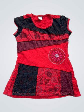 Namaste Red and Black Patchwork T-Shirt