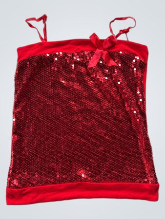 Red Sequin Cami Top with Bow