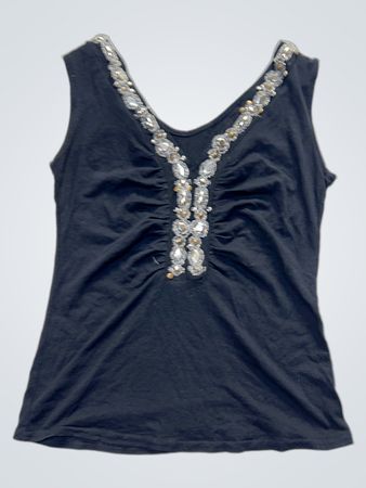 Black Embellished V-Neck Tank Top