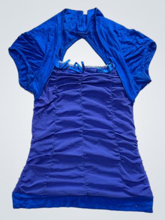 Blue Ruched Top with Open Back