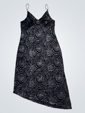 Black dress with silver swirl pattern