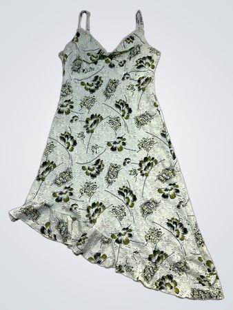 Light Green Floral Print Slip Dress with Lace Trim