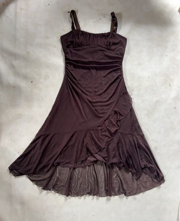 Majora Brown Ruffled Midi Dress