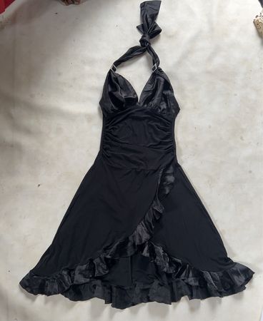 Black halter neck ruffled dress