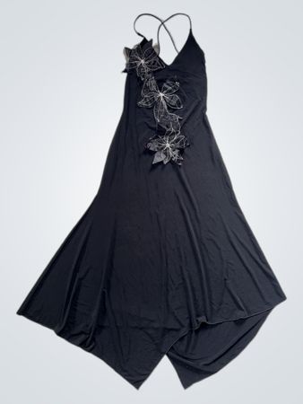 Black Dress with Floral Appliques