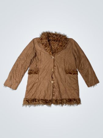 LIYIHONG Brown Faux Fur Trimmed Jacket
