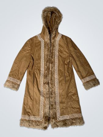 BARISA Brown Faux Suede Fur Lined Hooded Coat
