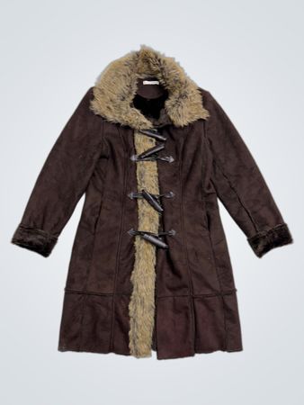 Promod Brown Faux Fur Lined Coat
