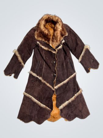 Brown Suede and Fur Trimmed Coat