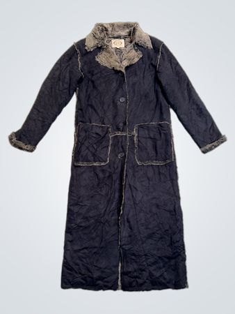 IPK Boarding Pass Black Faux Fur Lined Long Coat Size 38