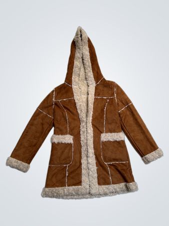 Brown Faux Shearling Lined Hooded Jacket