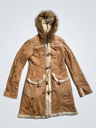 10 FEET Women's Brown Faux Suede Fur Lined Hooded Coat Size M