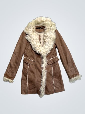 GOPX NEWYORK Women's Brown Faux Suede Sherpa Lined Coat