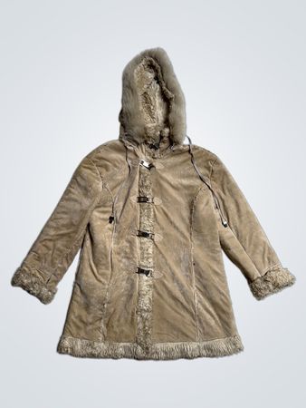 Tan Faux Fur Lined Hooded Coat