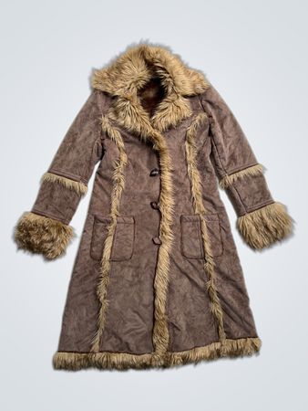 Moda Piu Cappotto in Camoscio con Bordo in Pelliccia Sintetica