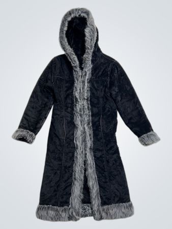 Preference Collection Black Faux Fur Trim Hooded Coat