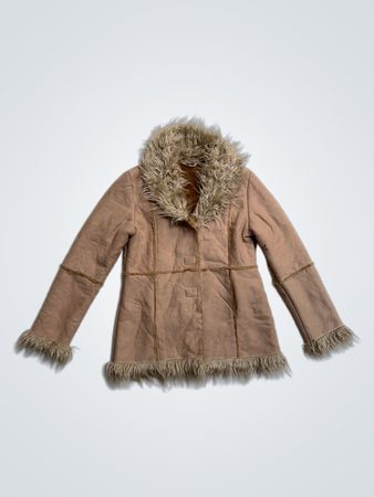 Giacca in pelliccia sintetica marrone con bordo