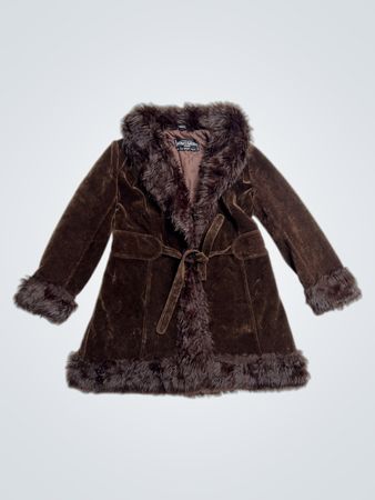 Jacques Esterel Paris Brown Velvet Faux Fur Trimmed Coat