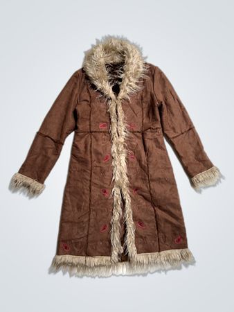 Brown Faux Fur Trimmed Coat