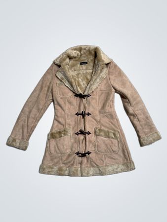 CHICORÉE Cappotto Duffle Beige in Finta Suede e Foderato in Pelliccia per Donna