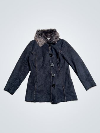 N.L.X Woman Black Faux Fur Trimmed Coat with Buttons