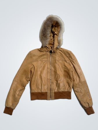Heeli Exclusive Collection Leather Jacket with Fur Hood