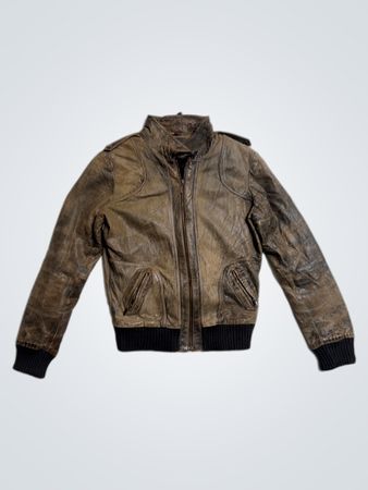 Brown Leather Bomber Jacket