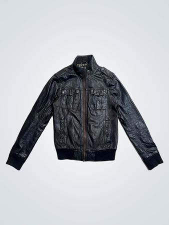River Island Men's Black Leather Bomber Jacket