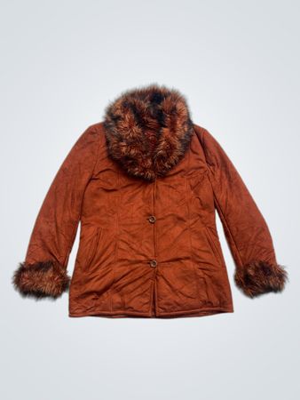 Veste en fausse fourrure marron bordée de fourrure