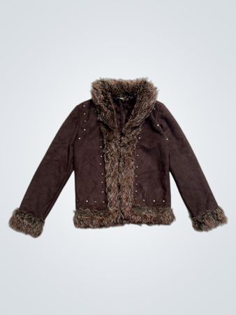Braune Kunstpelzbesetzte Jacke