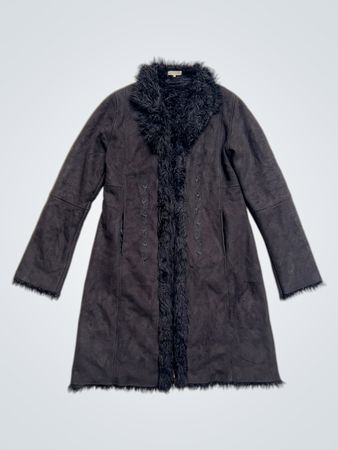 Jacqueline Riu Black Faux Suede Fur Trimmed Coat Size 2