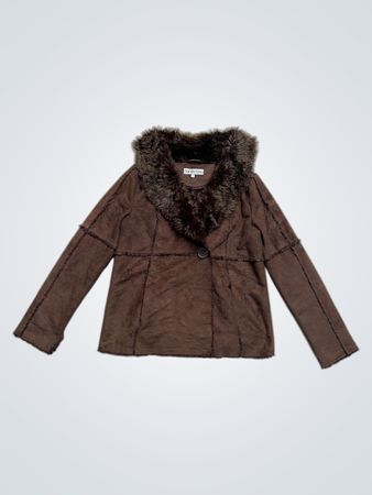 Veste en fausse suède marron pour femme TOLENTINO avec bord en fourrure taille S