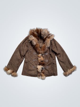Braune Kunstfell-gefütterte Jacke