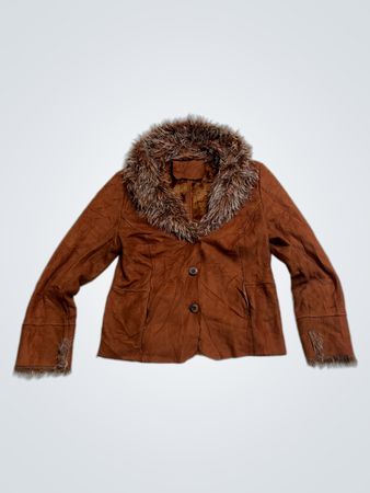 Braune Kunstwildlederjacke mit Pelzkragen