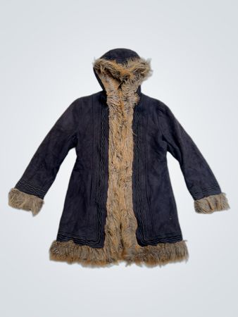 Xuaetman Black Hooded Fur Trimmed Coat