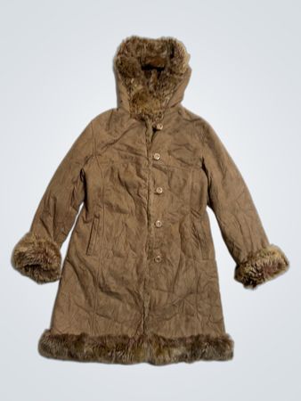 Brown Faux Fur Trimmed Hooded Coat