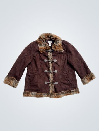 Fashion Bug Damen braune Jacke mit Kunstpelzbesatz