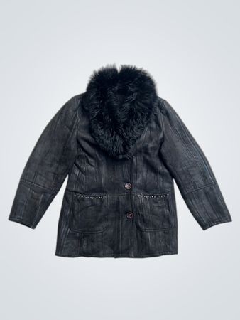 Veste noire en fausse fourrure bordée