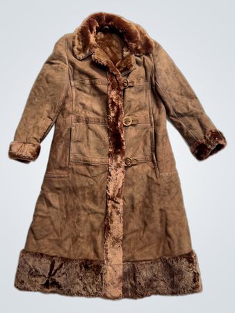 Brown Suede Coat with Fur Trim
