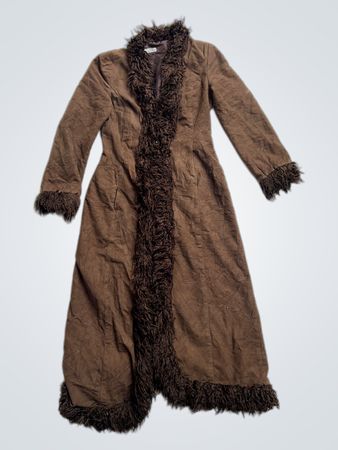 Women's Brown Faux Fur Trimmed Long Coat