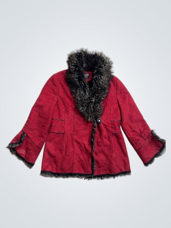 Novelti Women's Red Faux Suede Fur Trimmed Jacket