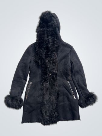Black Faux Fur Trimmed Hooded Coat