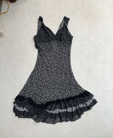 Black and white floral print dress with ruffles