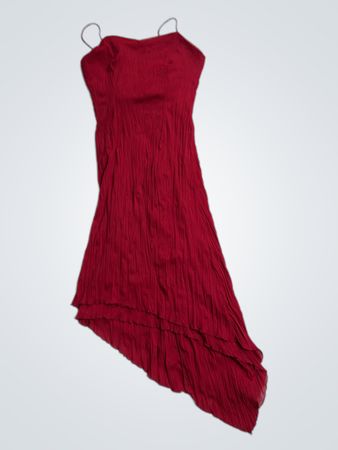 Pasion Red Crinkle Kleid mit Rüschensaum
